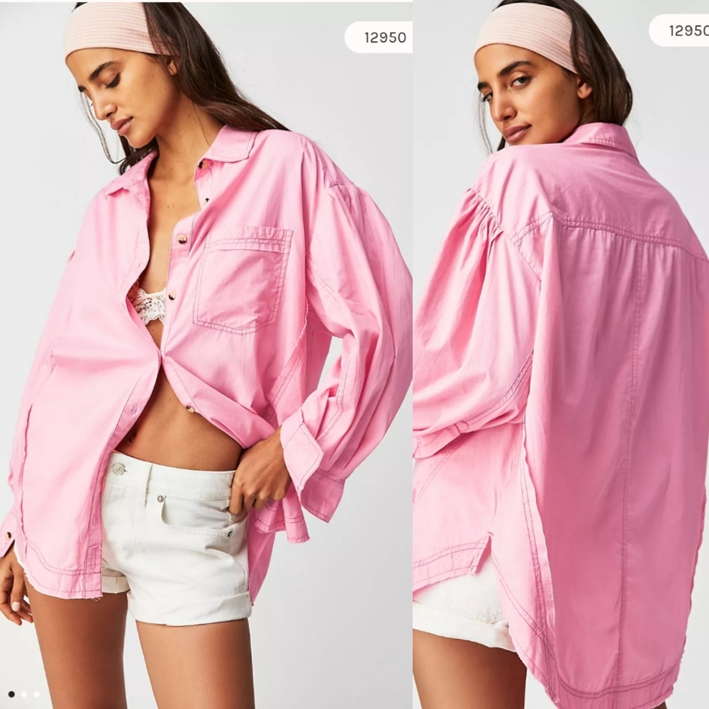 Free People Pink Button Down Shirt